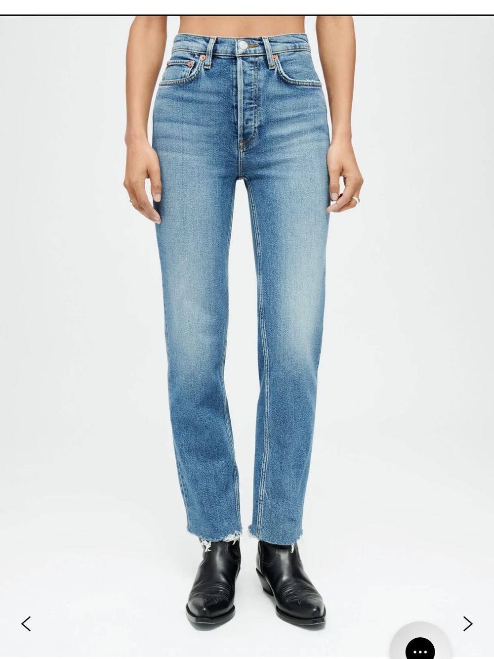 Re/Done Straight Leg Jeans in Light Blue Denim stovepipe 70s